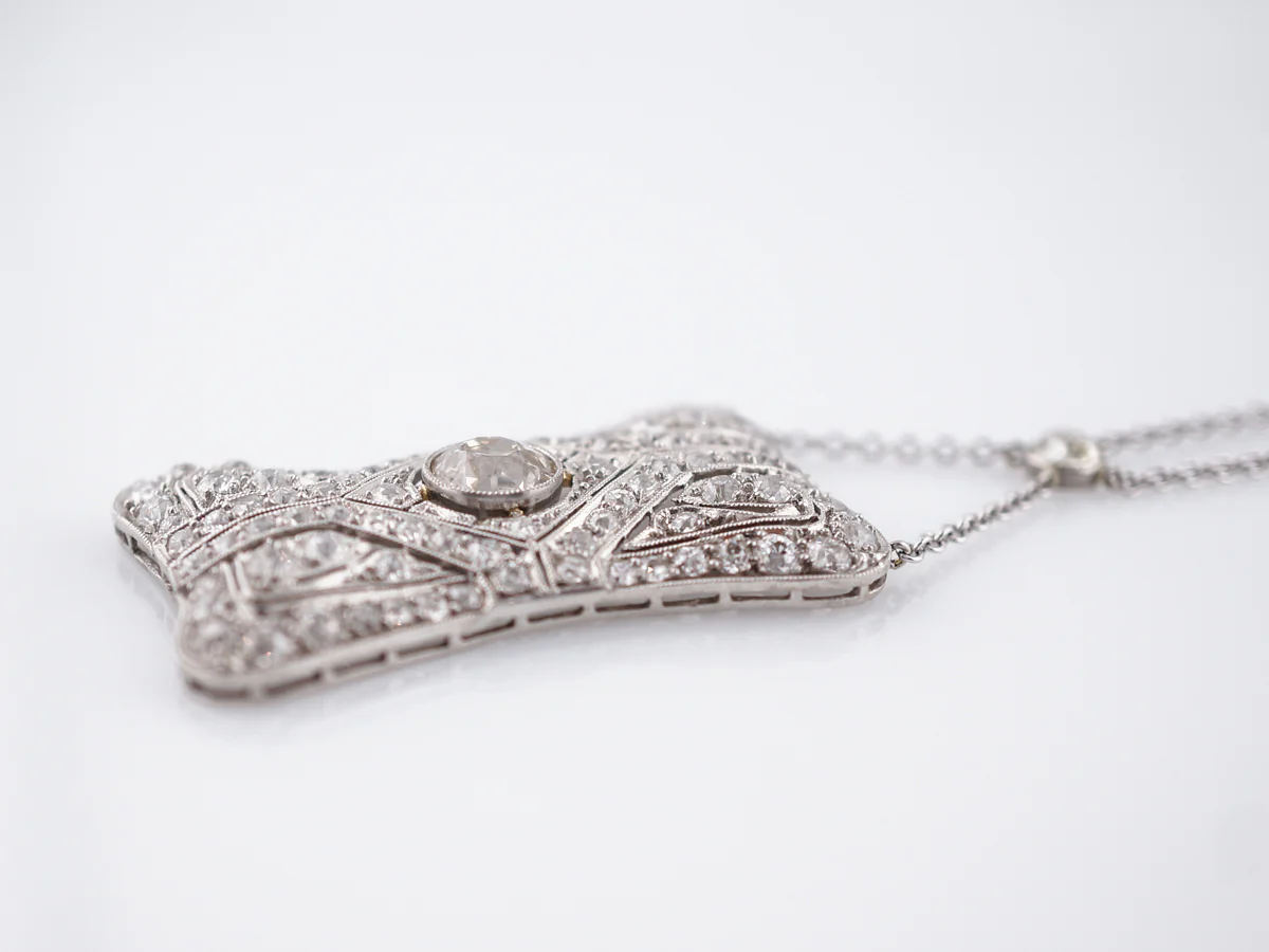 Antique Necklace Art Deco 5.08 Old European Cut Diamonds in 18k White Gold & Platinum - Image 4