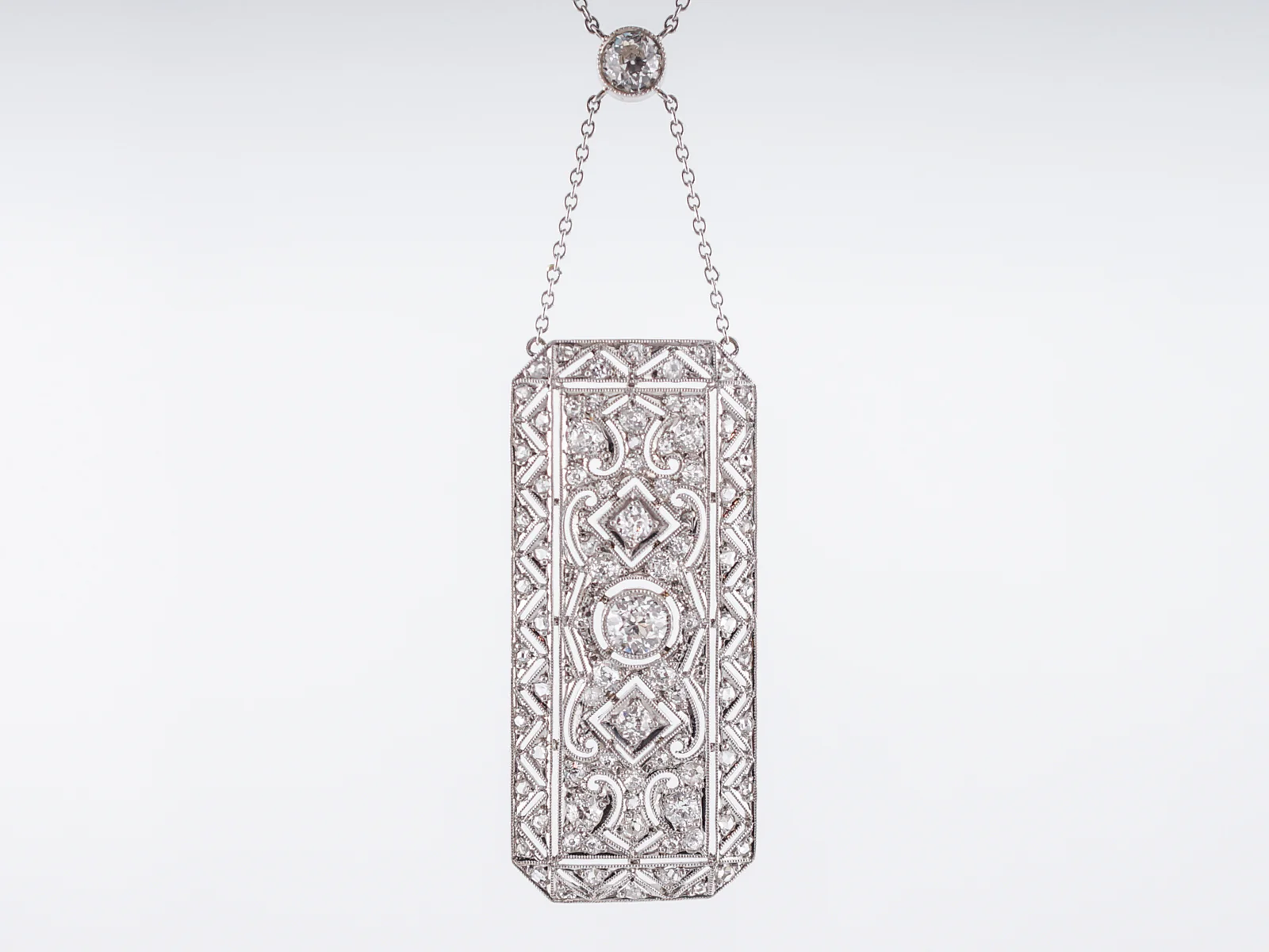 Antique Necklace Art Deco 2.00 Old European, Single & Rose Cut Diamonds in Platinum - Image 2