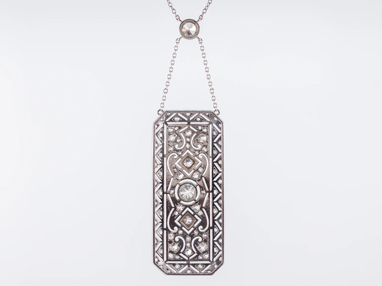 Antique Necklace Art Deco 2.00 Old European, Single & Rose Cut Diamonds in Platinum - Image 3