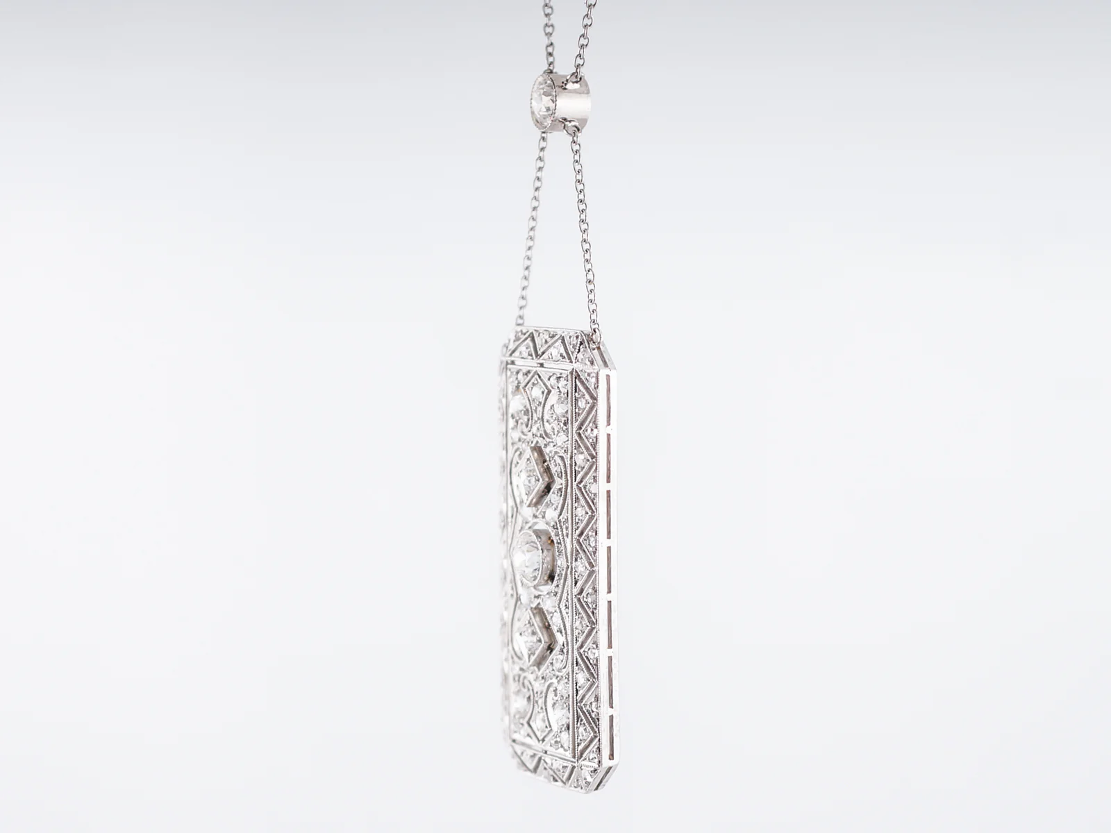 Antique Necklace Art Deco 2.00 Old European, Single & Rose Cut Diamonds in Platinum - Image 4