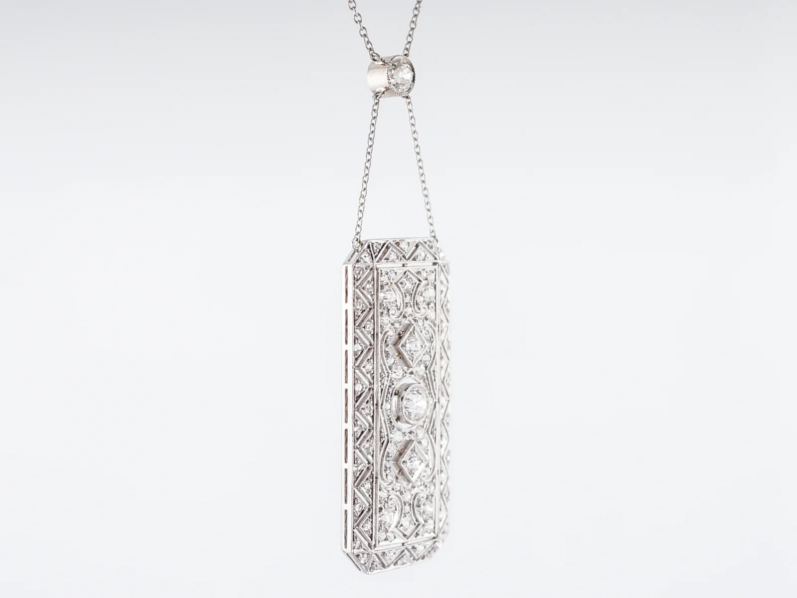 Antique Necklace Art Deco 2.00 Old European, Single & Rose Cut Diamonds in Platinum - Image 5