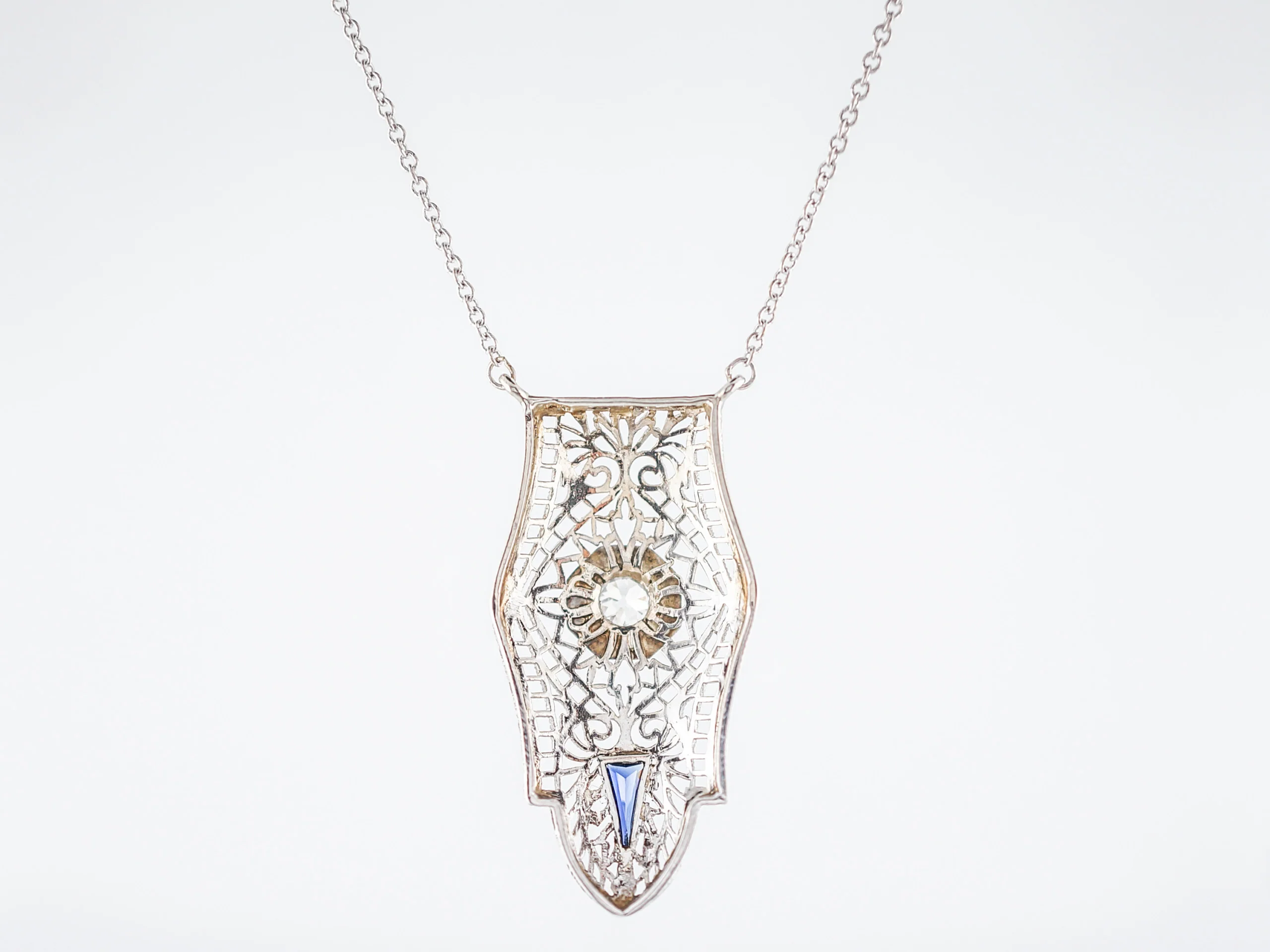 Antique Necklace Art Deco .25 Old European Cut Diamond in 14K White Gold - Image 3