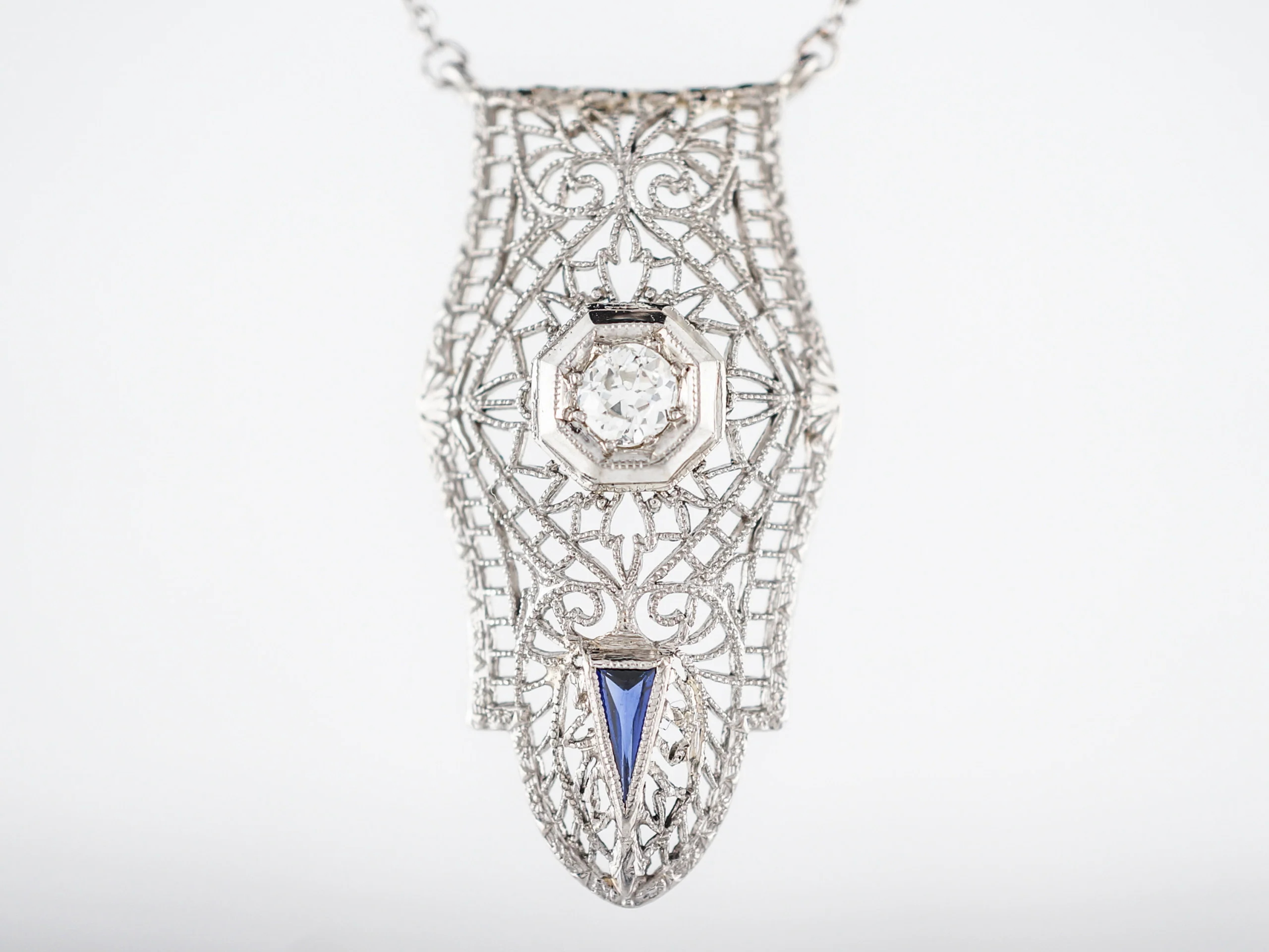 Antique Necklace Art Deco .25 Old European Cut Diamond in 14K White Gold - Image 4