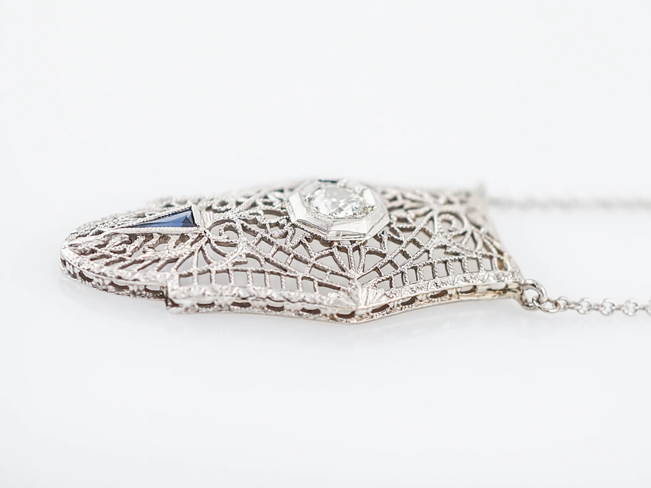 Antique Necklace Art Deco .25 Old European Cut Diamond in 14K White Gold - Image 5