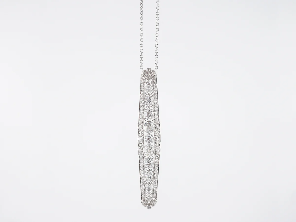 Antique Necklace Art Deco 3.23 Old European Cut Diamonds in Platinum - Image 2