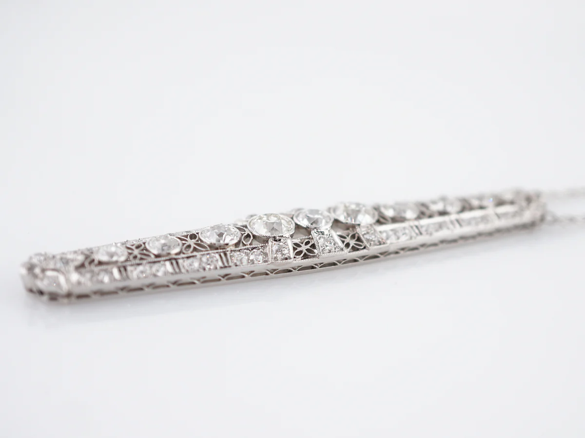 Antique Necklace Art Deco 3.23 Old European Cut Diamonds in Platinum - Image 3