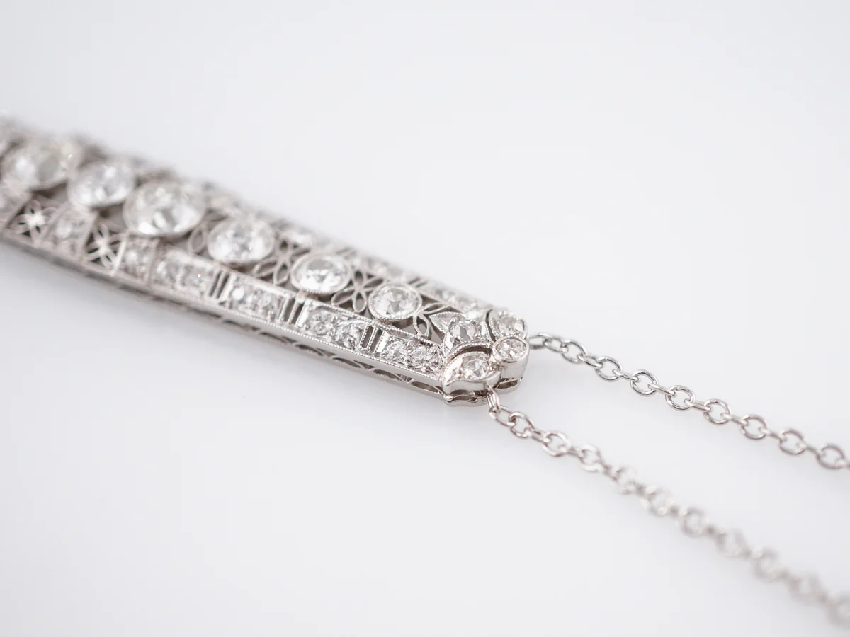 Antique Necklace Art Deco 3.23 Old European Cut Diamonds in Platinum - Image 4