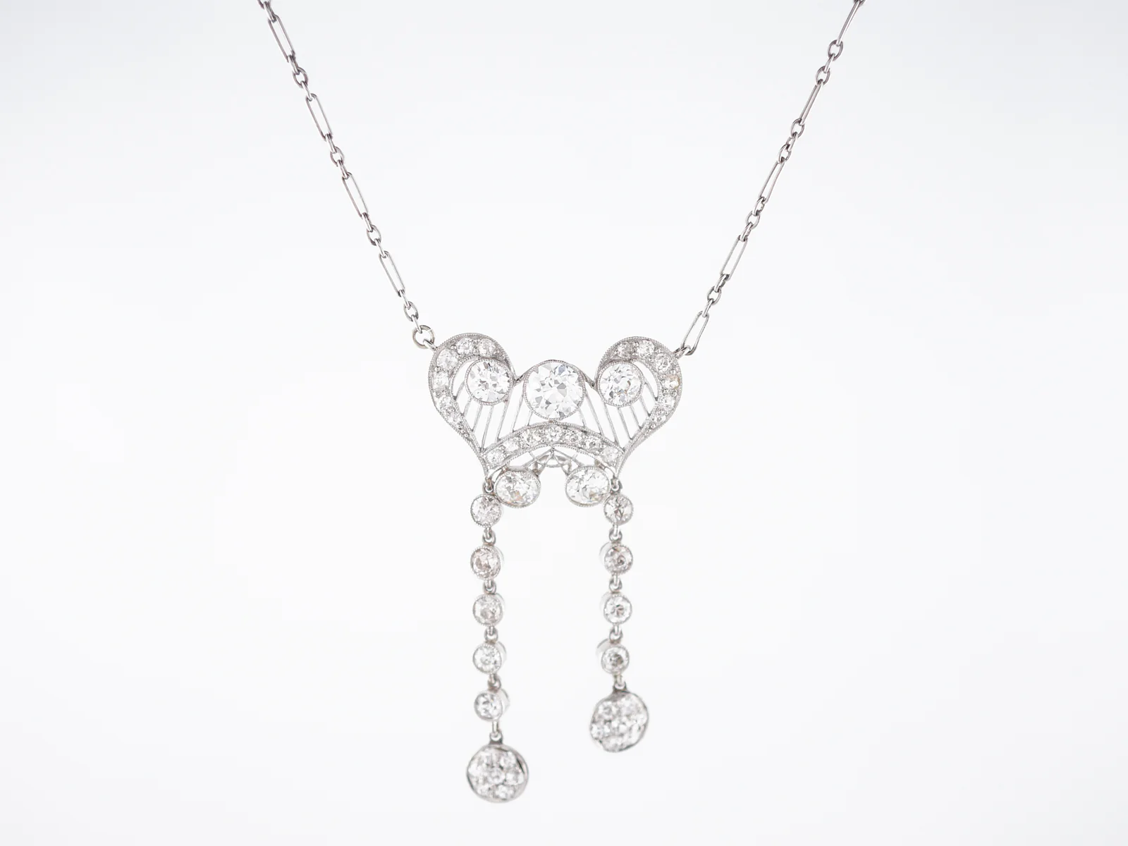 ***RTV***Antique Necklace Art Deco 3.37 carat Old European Cut Diamonds in Platinum