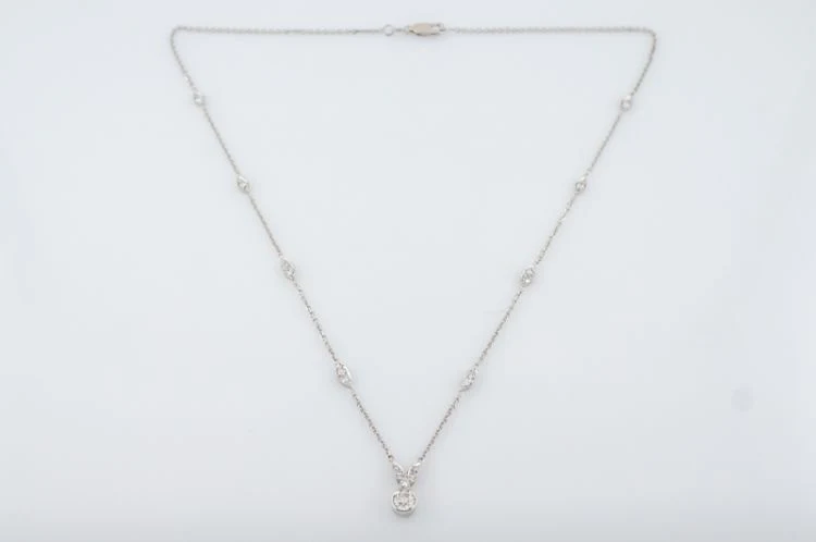 Antique Necklace Art Deco .81 Old European & Single Cut Diamonds in 14k White Gold - Image 4