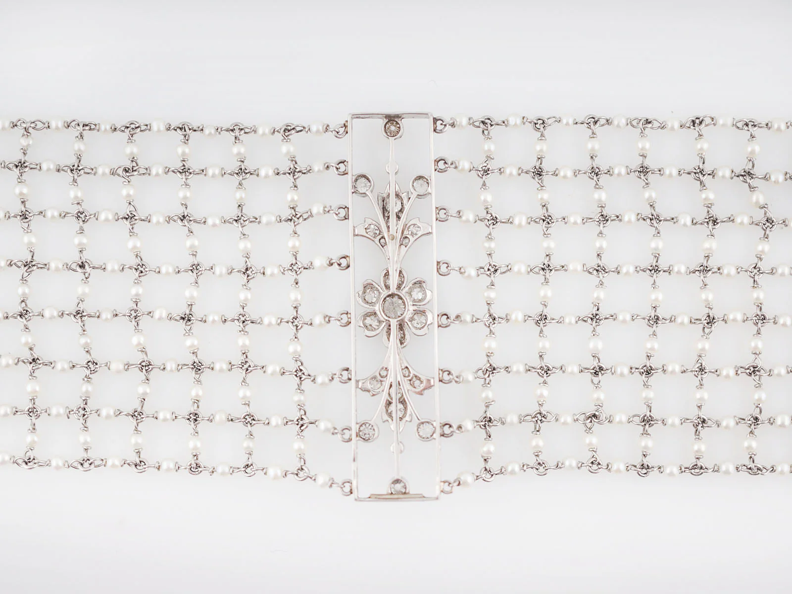 Antique Choker Necklace Edwardian 1.37 Old European Cut Diamonds & Pearls in Platinum - Image 2