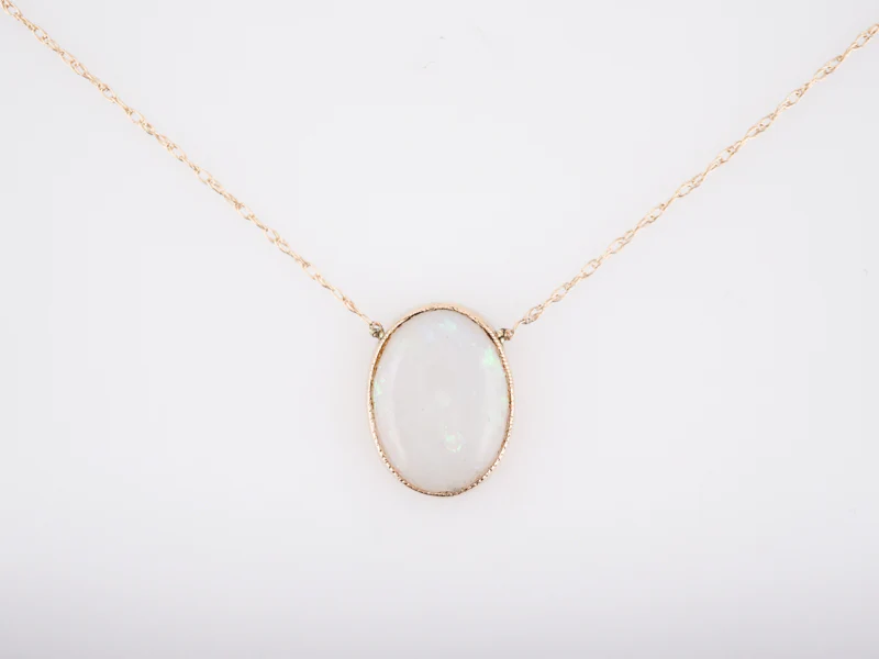 Antique Necklace Victorian 1.52 Cabochon Cut Opal in 14k Yellow Gold - Image 2