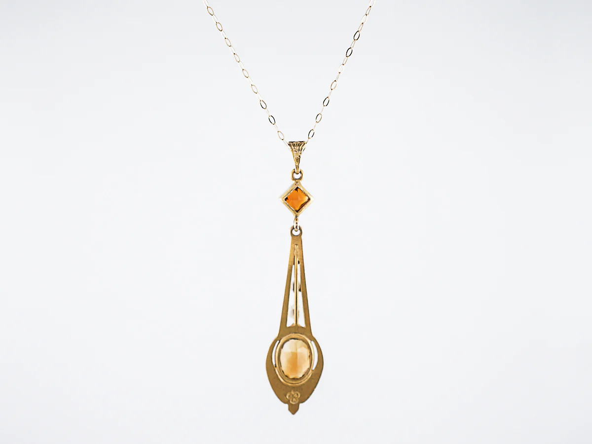 Antique Necklace Victorian .75 Oval Cut Citrine & Seed Pearls in 14K Yellow Gold - Image 3