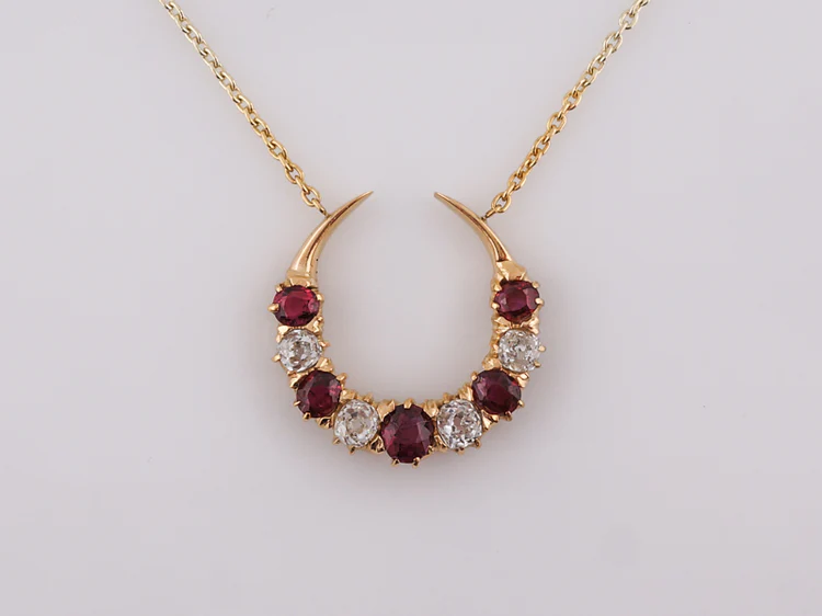 Antique Necklace Victorian .80 Old Mine Cut Diamonds & 1.46 Round Cut Rubies in 14k Yellow Gold - Image 4
