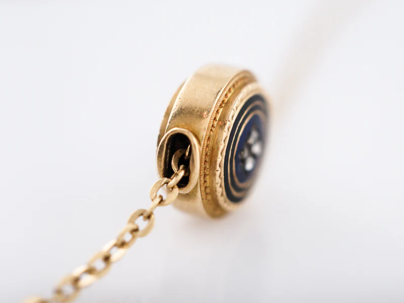 Antique Necklace Victorian Enamel Slide Pendant.08 Rose Cut Diamonds in 18k Yellow Gold - Image 4