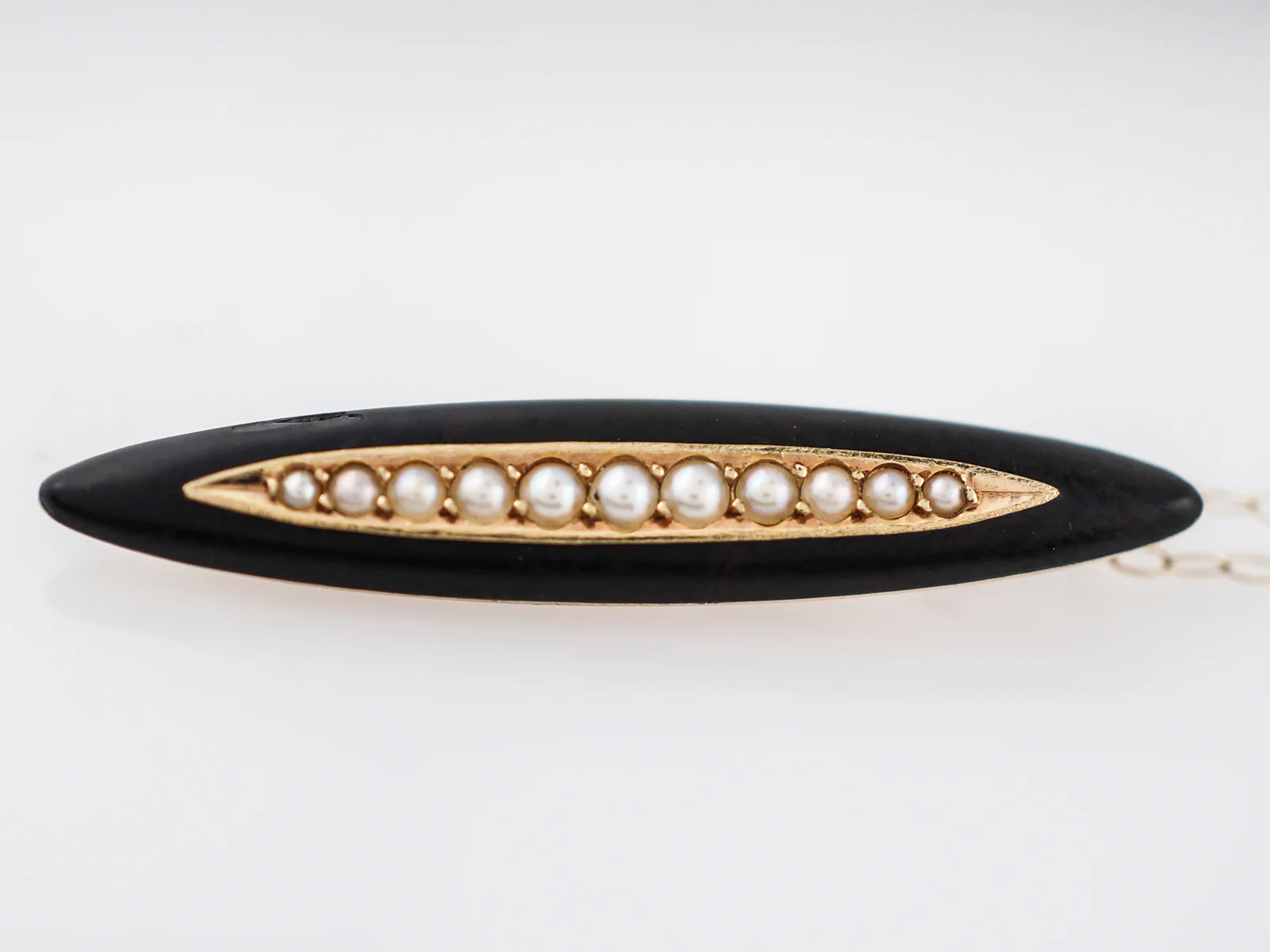 Antique Necklace Victorian Pearl & Onyx in 14k Yellow Gold - Image 4