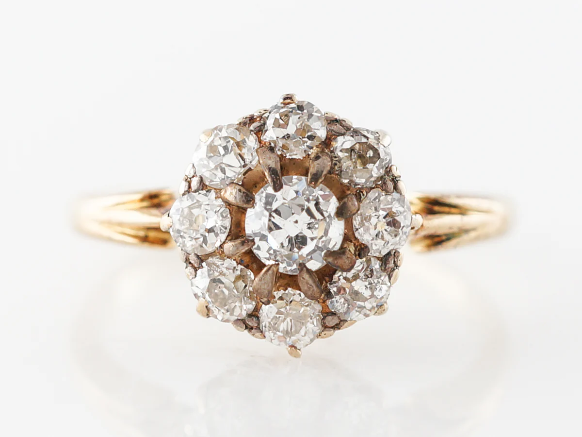 Antique Old Mine Cut Diamond Cluster Engagement Ring
