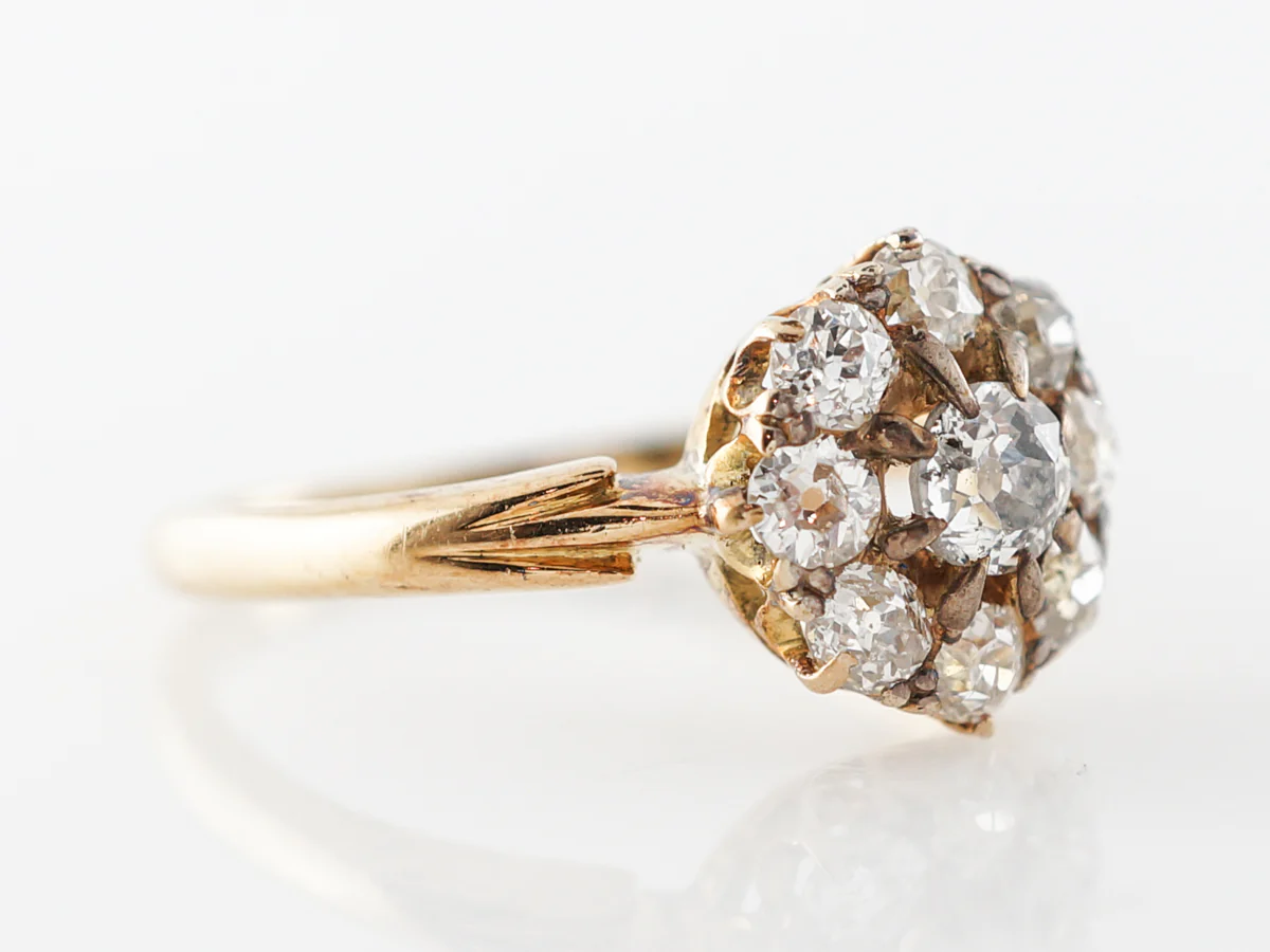 Antique Old Mine Cut Diamond Cluster Engagement Ring - Image 3