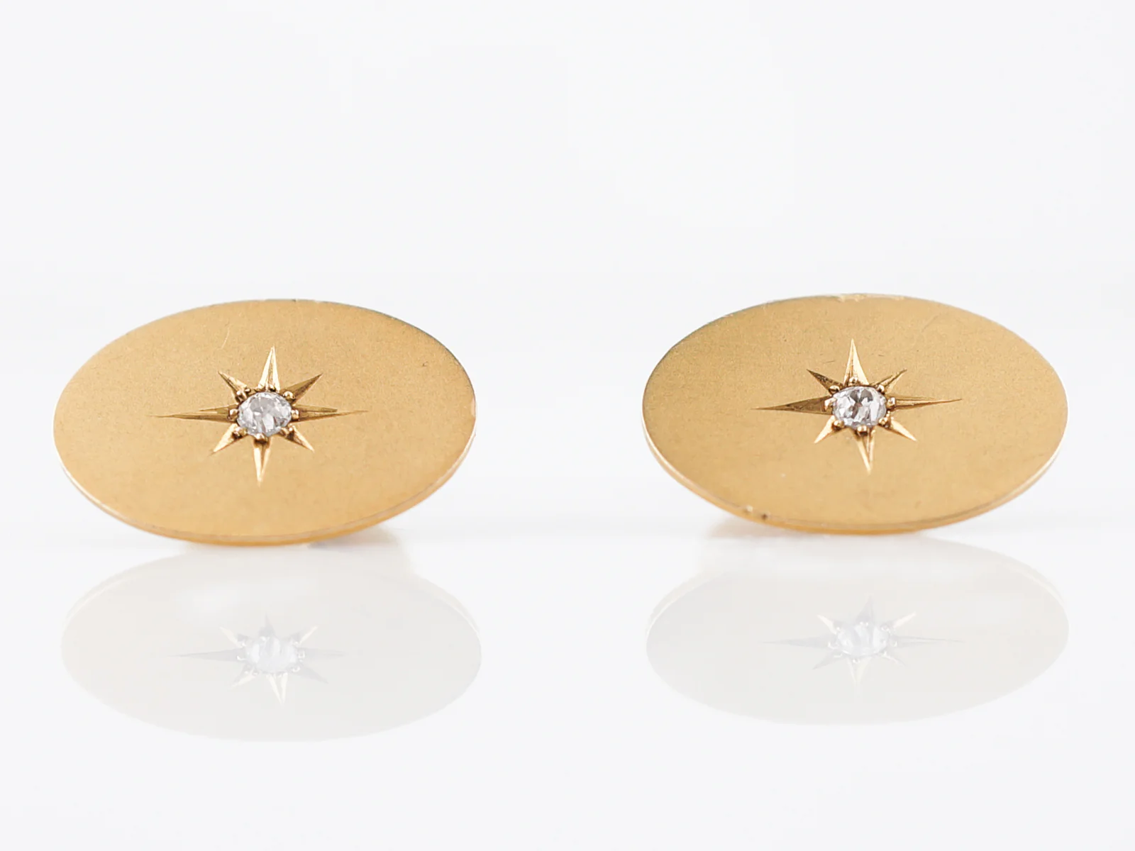 Antique Oval Cufflinks with Old European Cut Diamonds in 14k Yellow Gold - Image 2