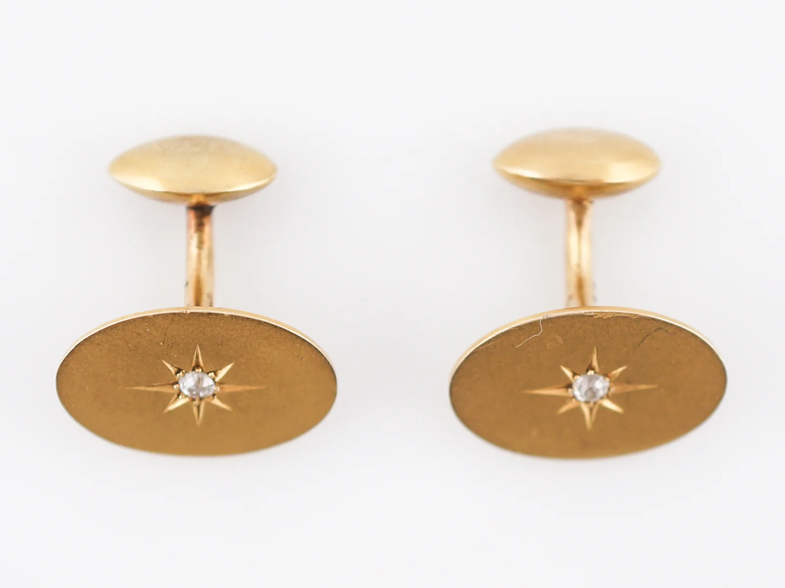 Antique Oval Cufflinks with Old European Cut Diamonds in 14k Yellow Gold - Image 3