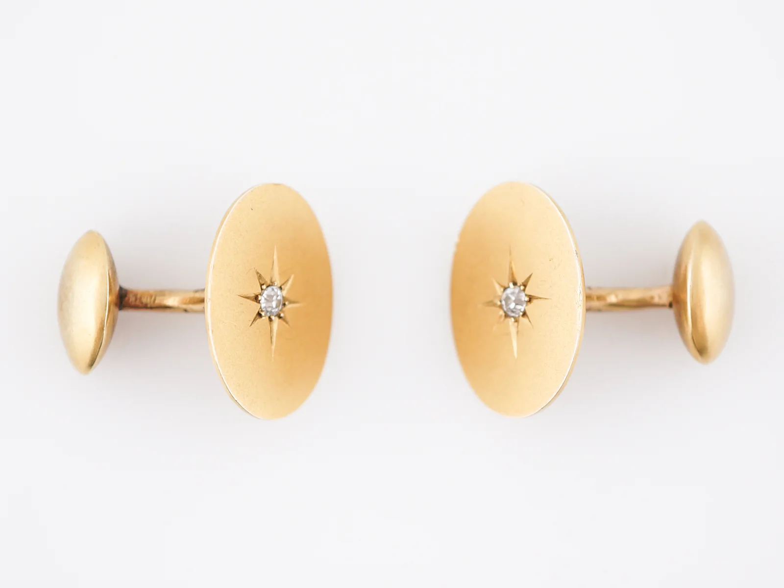 Antique Oval Cufflinks with Old European Cut Diamonds in 14k Yellow Gold - Image 4
