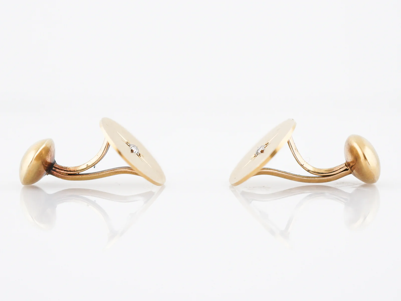 Antique Oval Cufflinks with Old European Cut Diamonds in 14k Yellow Gold - Image 5