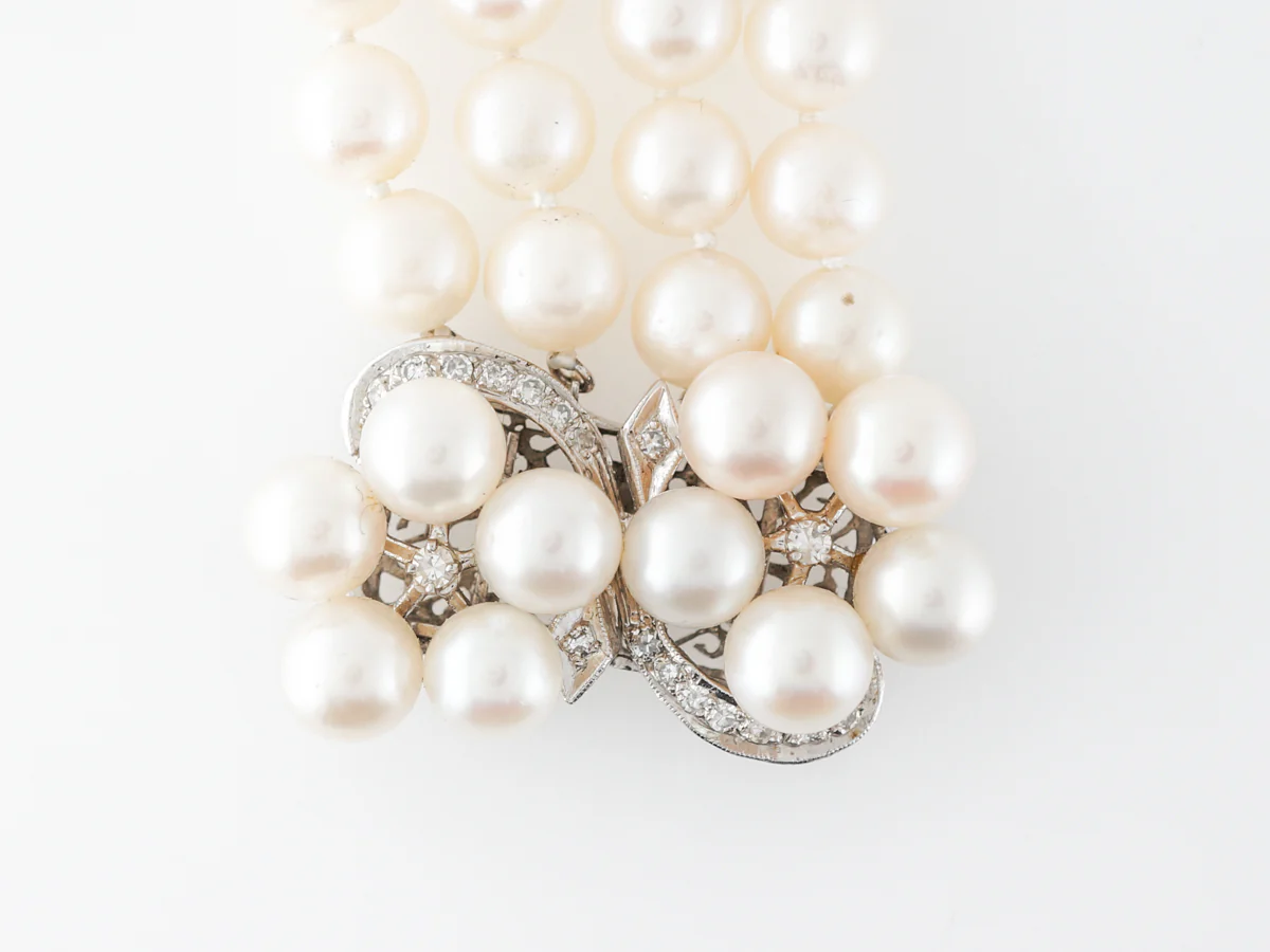 Antique Pearl & Diamond Bracelet in 14k White Gold - Image 3