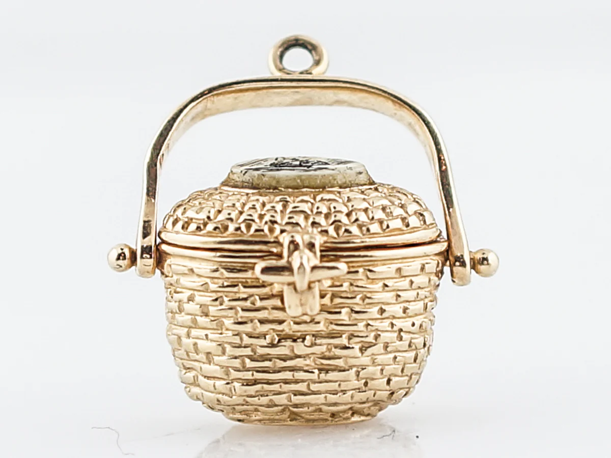 Antique Pendant Charm Basket Victorian 14k Yellow Gold