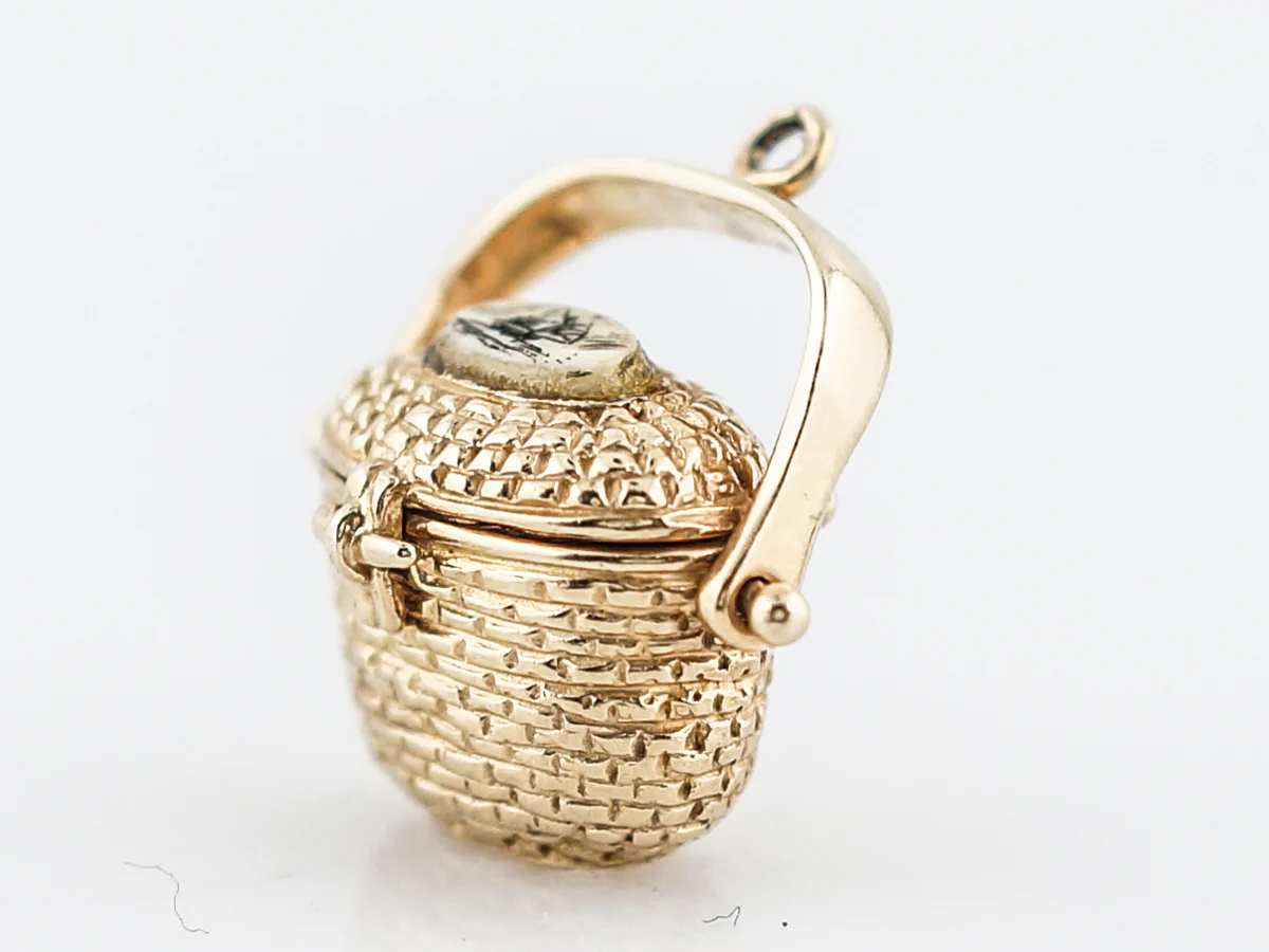Antique Pendant Charm Basket Victorian 14k Yellow Gold - Image 2