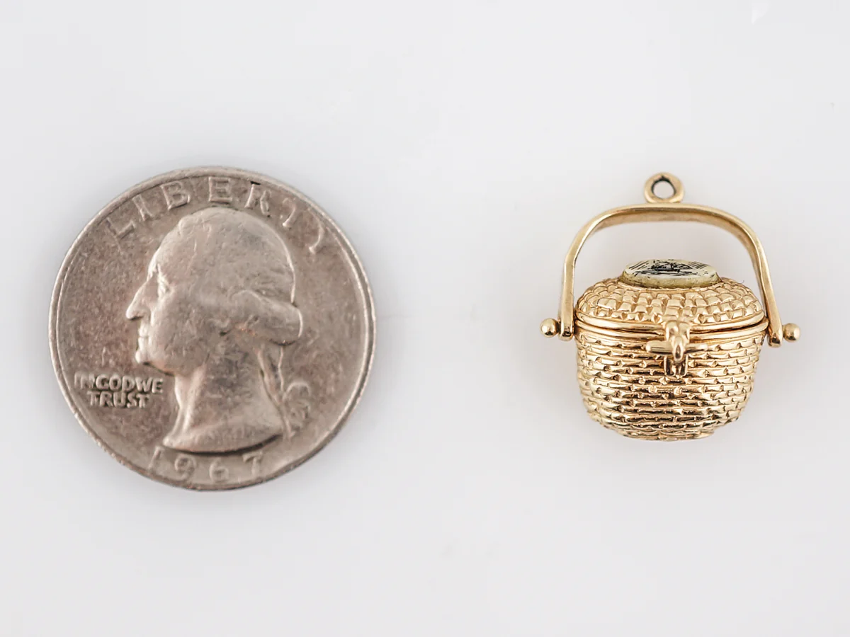Antique Pendant Charm Basket Victorian 14k Yellow Gold - Image 4