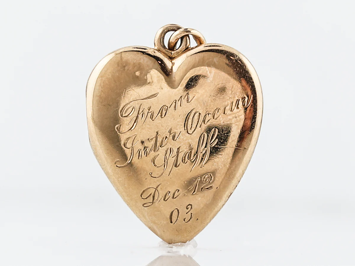 Antique Pendant Charm Engraved Locket Edwardian .03 Old Mine Cut Diamond in 14k Yellow Gold - Image 5