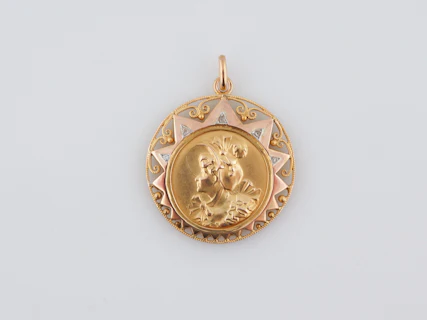 Antique Pendant Charm Gold Disc Art Nouveau 18k Yellow Gold