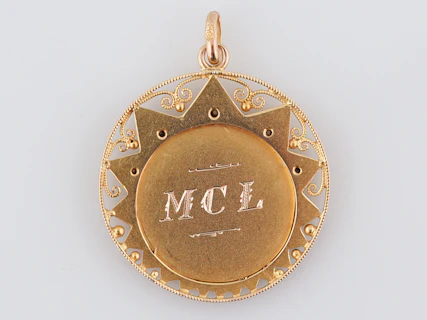 Antique Pendant Charm Gold Disc Art Nouveau 18k Yellow Gold - Image 5