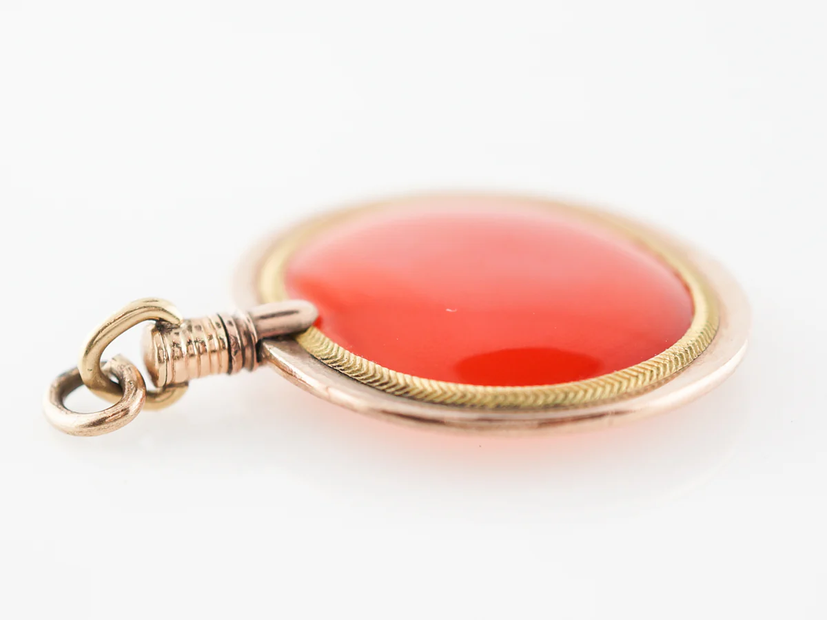 Antique Pendant Victorian 24.81 Cabochon Cut Carnelian in 14k & 18k Yellow Gold - Image 3