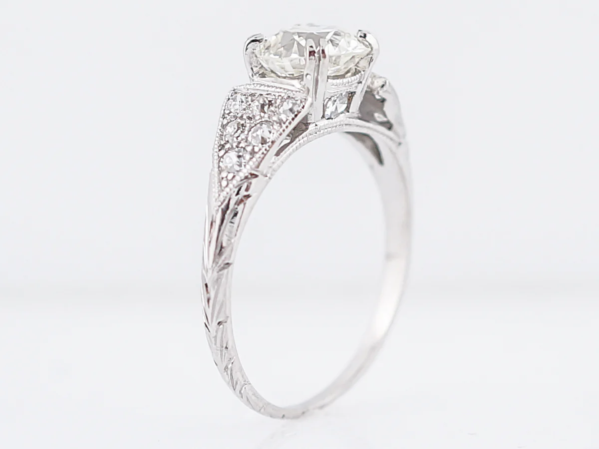 Antique Platinum Engagement Ring w/ 1.25 Carat European Diamond - Image 5