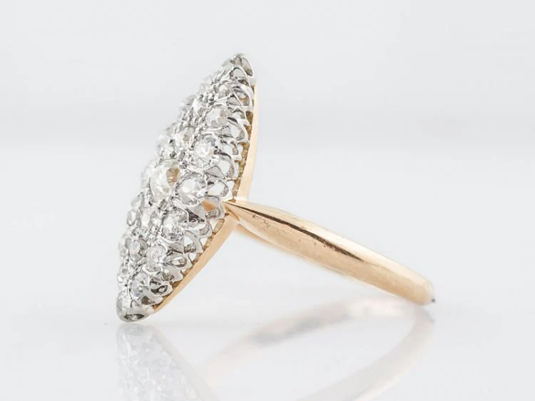 Antique Right Hand Navette Ring Victorian .95 cttw Old Mine Cut Diamonds in 18k Yellow Gold - Image 2