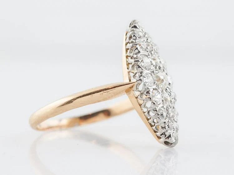 Antique Right Hand Navette Ring Victorian .95 cttw Old Mine Cut Diamonds in 18k Yellow Gold - Image 3
