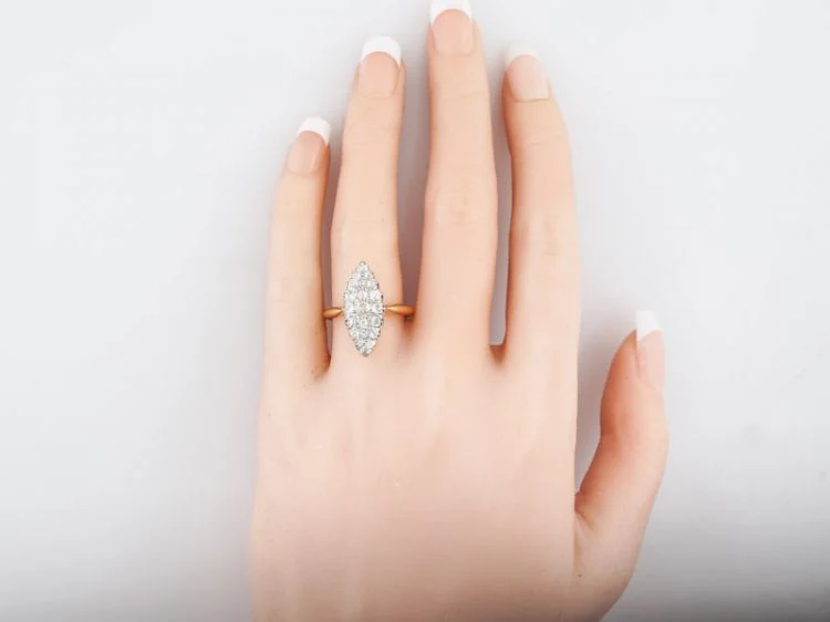 Antique Right Hand Navette Ring Victorian .95 cttw Old Mine Cut Diamonds in 18k Yellow Gold - Image 7