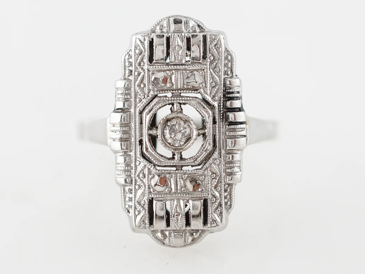 Antique Right Hand Ring Art Deco .05 Round Brilliant Cut Diamond in 14k White Gold