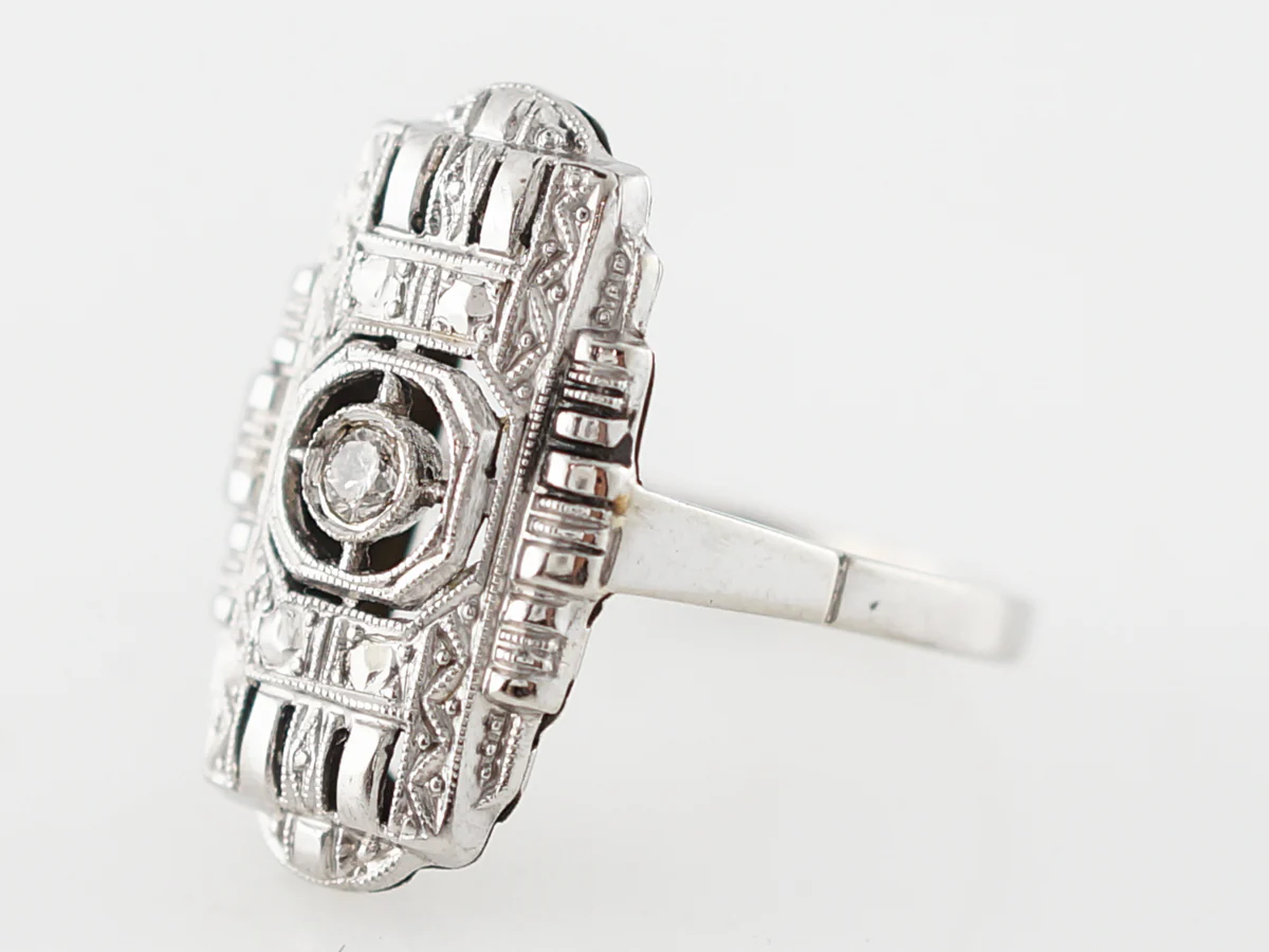Antique Right Hand Ring Art Deco .05 Round Brilliant Cut Diamond in 14k White Gold - Image 2