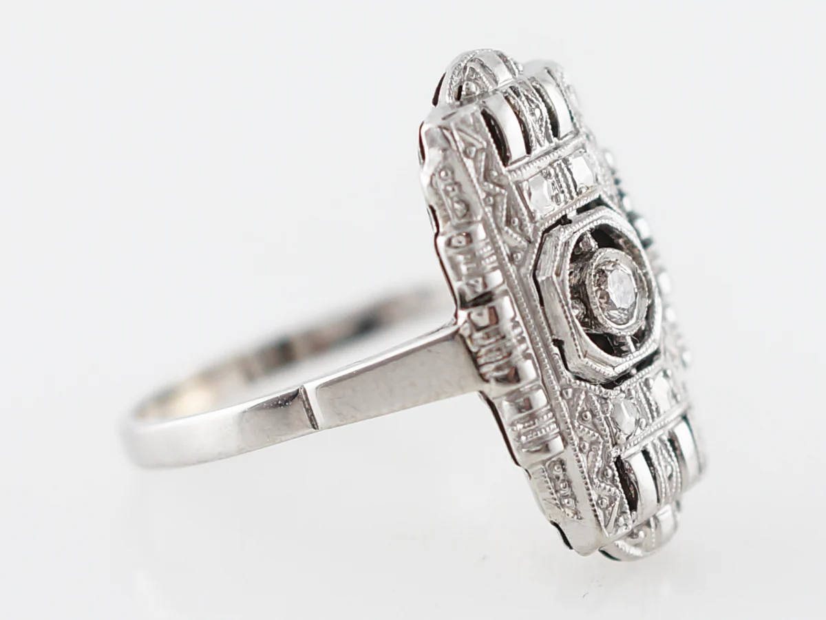 Antique Right Hand Ring Art Deco .05 Round Brilliant Cut Diamond in 14k White Gold - Image 3