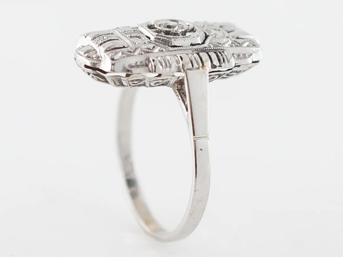 Antique Right Hand Ring Art Deco .05 Round Brilliant Cut Diamond in 14k White Gold - Image 4