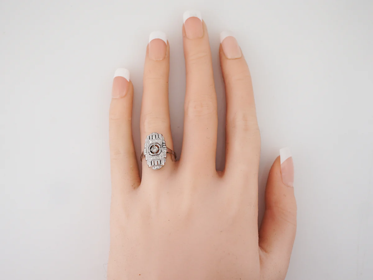 Antique Right Hand Ring Art Deco .05 Round Brilliant Cut Diamond in 14k White Gold - Image 5