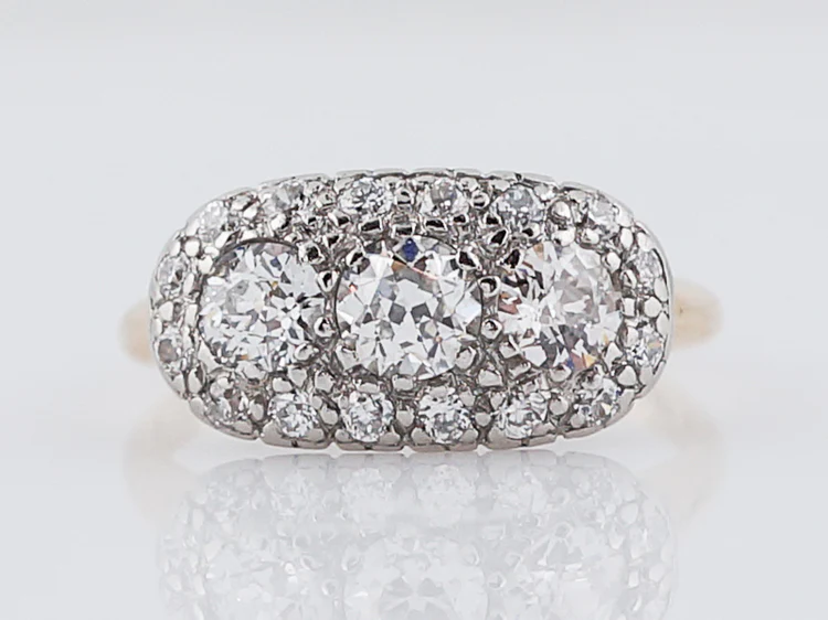 Antique Right Hand Ring Art Deco 1.01 Old European Cut Diamonds in 14k Yellow Gold & Platinum