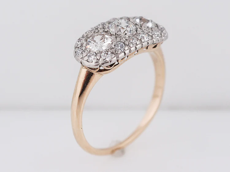 Antique Right Hand Ring Art Deco 1.01 Old European Cut Diamonds in 14k Yellow Gold & Platinum - Image 5