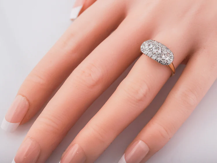Antique Right Hand Ring Art Deco 1.01 Old European Cut Diamonds in 14k Yellow Gold & Platinum - Image 6