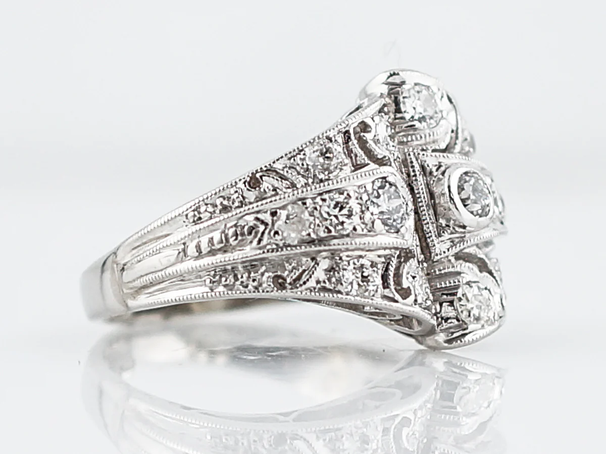 Antique Right Hand Ring Art Deco 1.02 Old European Cut Diamonds in Platinum - Image 3