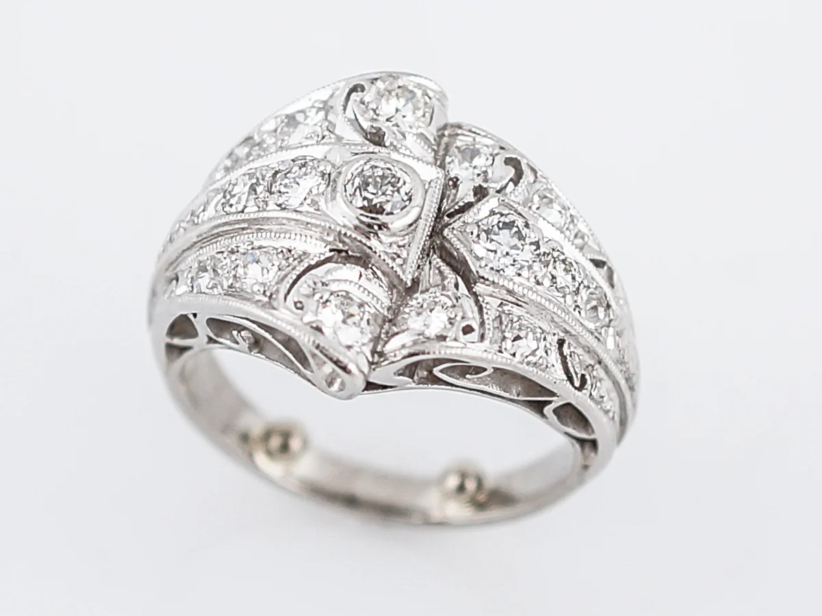 Antique Right Hand Ring Art Deco 1.02 Old European Cut Diamonds in Platinum - Image 6