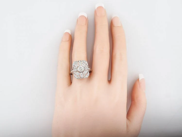 Antique Right Hand Ring Art Deco 1.03 carats of Old European Cut Diamonds in Platinum - Image 8