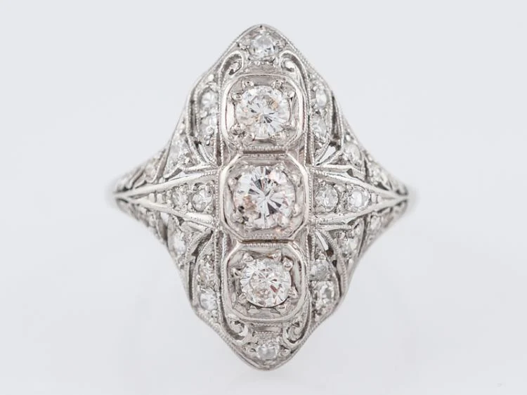 Antique Right Hand Ring Art Deco 1.05 Round Brilliant & Single Cut Diamonds in Platinum