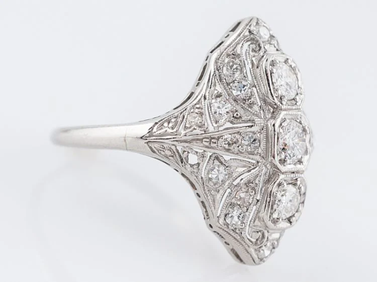 Antique Right Hand Ring Art Deco 1.05 Round Brilliant & Single Cut Diamonds in Platinum - Image 2